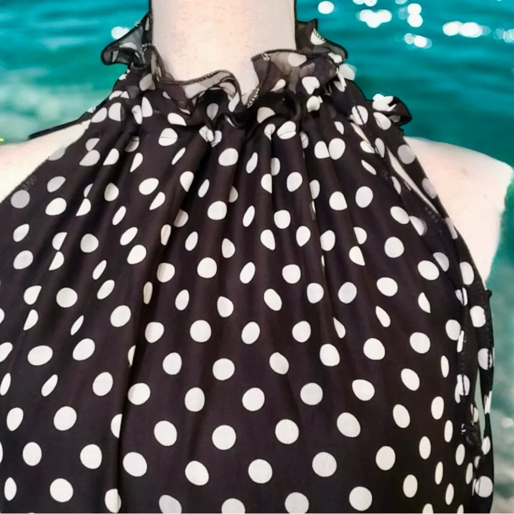 Cheng Xin NWT Dress Black White Polka Dot Halter Neck Maxi Resortwear Size XXL - Picture 3 of 16